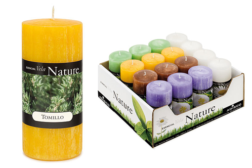 etiqueta y caja de velas nature adisco