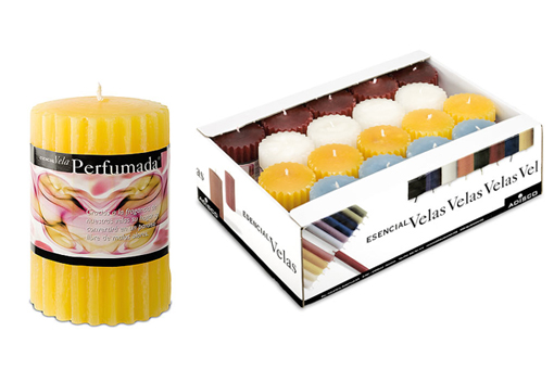 etiqueta y caja de velas perfumada adisco